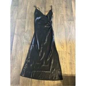 Black Satin night out surplice Midi dress small
